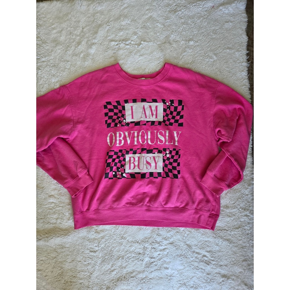 Vintage Retro 80s I Am Obviously Busy Graphic Sweatshirt Womens 3XL Hot Pink